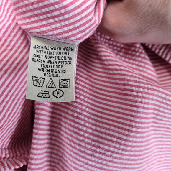 Vtg Y2K Eddie Bauer Red Striped Seersucker Button Down Shirt Men's XL Short Slv - Picture 4 of 10